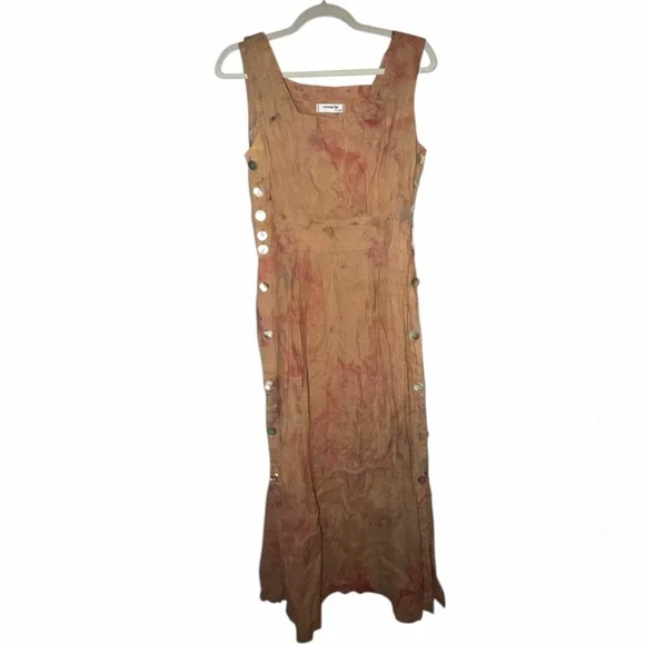 Custom OOAK Ice-Dyed Vintage Linen Midi Dress Small Boho Festival - Picture 2 of 6